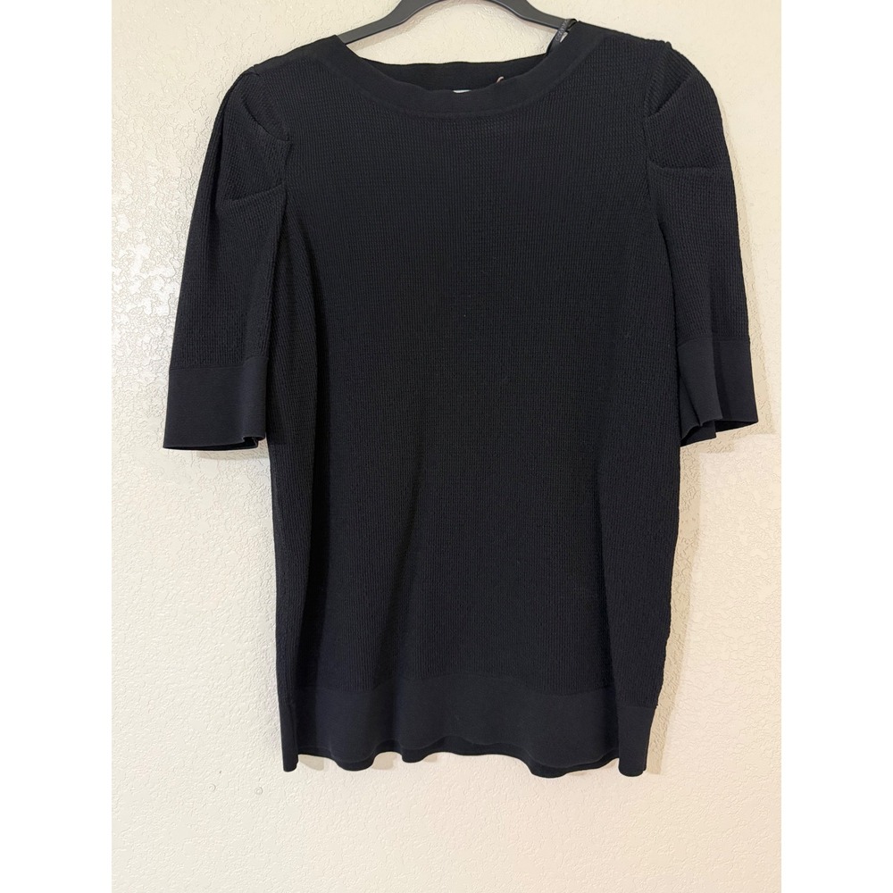 Calvin Klein Black Puff Sleeve Textured Knit Sweater Top Medium